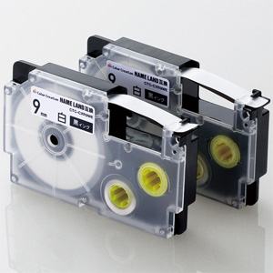 ELECOM テープカートリッジ ネームランド用互換テープ XR-9WE用 テープ白 黒文字 9mm幅 テープ長8m 2個パック CTC-CXR9WE-2P