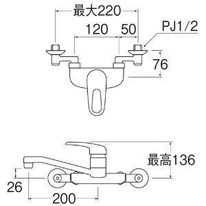 SANEI シングル混合栓 シングル混合栓 CK-2710-13 画像2