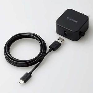 ELECOM AC充電器 Type-Cケーブル付属タイプ 高出力タイプ 最大出力2.4A USB-A×1ポート 急速充電対応 ケーブル長1.5m ブラック MPA-ACC23BK