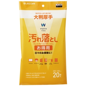 ELECOM お得用ウェットクリーニングティッシュ 汚れ落としタイプ 厚手大判タイプ 20枚入 WC-AL20LPN