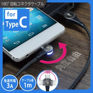 日本トラストテクノロジー 180°回転コネクタケーブル Type-C 180°回転コネクタケーブル Type-C 180ROTATC 画像2