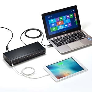 サンワサプライ 10ポートハブ USB2.0 最大10台同時充電 同期対応 セルフパワー対応 ACアダプタ付 10ポートハブ USB2.0 最大10台同時充電 同期対応 セルフパワー対応 ACアダプタ付 USB-2HCS10 画像3