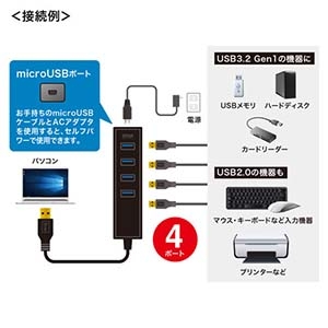 サンワサプライ USB3.2 Gen1 4ポートハブ 磁石付 マグネット付 ブラック USB3.2 Gen1 4ポートハブ 磁石付 マグネット付 ブラック USB-3H405BKN 画像3