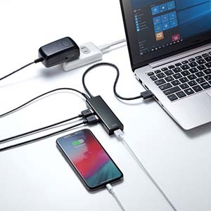 サンワサプライ USB3.1 Gen1 ハブ 急速充電ポート付 ACアダプタ付 セルフパワー バスパワー 両用タイプ USB3.1 Gen1 ハブ 急速充電ポート付 ACアダプタ付 セルフパワー バスパワー 両用タイプ USB-3H420BK 画像2