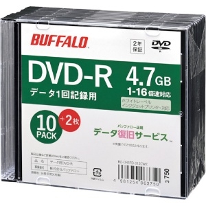 バッファロー 光学メディア DVD-R PCデータ用 4.7GB 法人チャネル向け 10枚+2枚 RO-DR47D-012CWZ