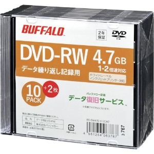 バッファロー 光学メディア DVD-RW PCデータ用 4.7GB 法人チャネル向け 10枚+2枚 RO-DW47D-012CWZ