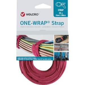 ヴェルクロ ヴェルクロ[[R上]] ONE-WRAP[[R上]] ストラップ 幅13mm×長さ200mm 赤 (25本1巻き) VEL-OW64305