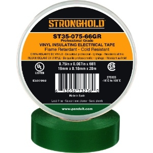 ストロングホールド StrongHoldビニールテープ 耐熱・耐寒・難燃 プロ仕様グレード 緑 幅19.1mm 長さ20m ST35-075-66GR ST35-075-66GR