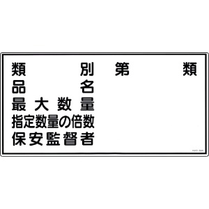 日本緑十字社 消防・危険物標識 類別・品名・保安監督者 KHY-16R 300×600mm エンビ 054016