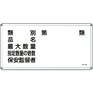 日本緑十字社 消防・危険物標識 類別・品名・保安監督者 300×600mm スチール 055116