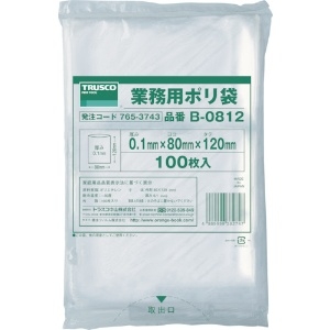 TRUSCO 厚手ポリ袋 縦120X横80Xt0.1 透明 (100枚入) B-0812