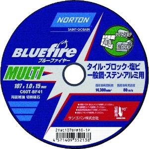 NORTON 切断砥石 ブルーファイヤ―MULTI 107mm×1.0mm 10枚入り 2TWC107BFM101P_set