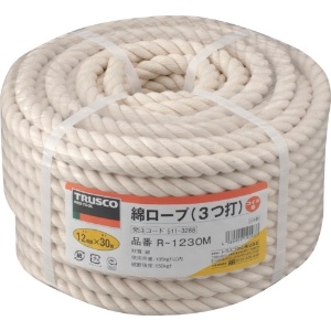 TRUSCO 綿ロープ 3つ打 線径12mmX長さ30m R-1230M