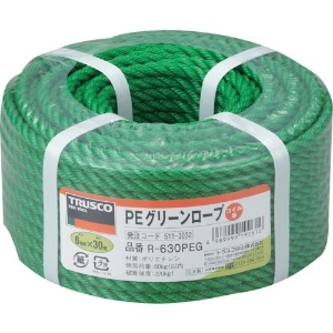 TRUSCO PEグリーンロープ 3つ打 線径6mmX長さ30m R-630PEG