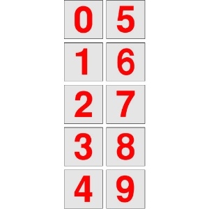 TRUSCO 数字ステッカー 100×100 「0〜9」連番 透明地/赤文字 1枚入 TSN-100-10-TMR