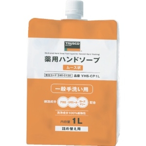 TRUSCO 薬用ハンドソープ ムース状 袋入詰替キャップ式 1.0L YHS-CP1L