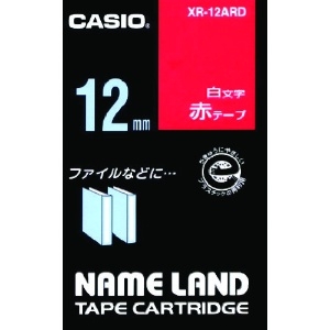 カシオ ネームランド用赤テープに白文字12mm XR-12ARD