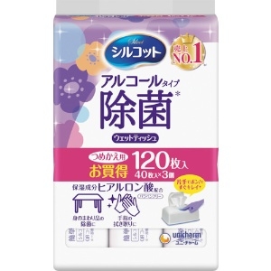 ユニ・チャーム シルコットアルコール除菌ウェットティッシュ 詰替40枚X3個入 シルコットアルコール除菌ウェットティッシュ 詰替40枚X3個入 40800