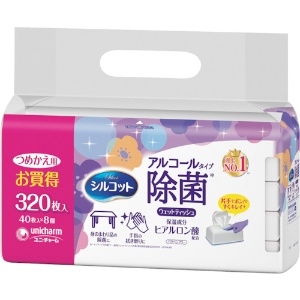 ユニ・チャーム シルコットアルコール除菌ウェットティッシュ 詰替40枚X8個入 40819