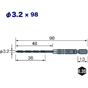 ベッセル クッションドリル(鉄工用)3本組 Φ3.2 全長98mm クッションドリル(鉄工用)3本組 Φ3.2 全長98mm AMD3S-3.2 画像2