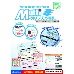 ヒサゴ マルチプリンタ帳票 撥水紙 カラー 3面 6穴 マルチプリンタ帳票 撥水紙 カラー 3面 6穴 BPW2013