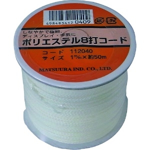 まつうら ポリエステル8打コード(芯入り) 1mm×50m 白 ボビン巻 PET-8CORD-1-50WH