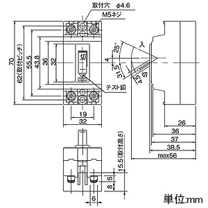 パナソニック 小形漏電ブレーカ ソルダーレス端子タイプ 2P2E 15A 感度電流15mA 小形漏電ブレーカ ソルダーレス端子タイプ 2P2E 15A 感度電流15mA BJS1522S 画像2