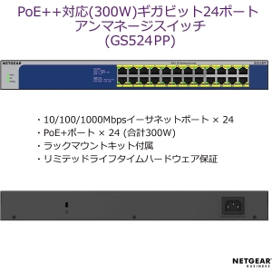 ネットギア PoE+対応(300W)ギガビット24ポート アンマネージスイッチ PoE+対応(300W)ギガビット24ポート アンマネージスイッチ GS524PP-100AJS 画像2