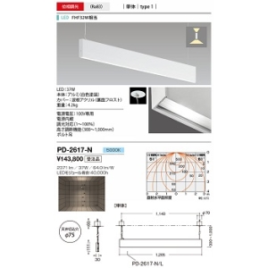 山田照明 【生産完了品】ペンダントライト BradeLine-PE(ブレードライン) 切込穴寸法:φ75mm FHF32W×2相当 位相調光 昼白色 PD-2617-N