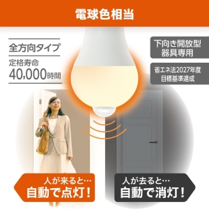 ヤザワ LED電球 A形 60W相当 電球色 センサー付き LED電球 A形 60W相当 電球色 センサー付き LDA8LGP2 画像2