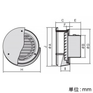 【受注生産品】丸型防風板付換気口 ルーバー脱着式 水切り付 低圧損 アミ付 10メッシュ ステンレス製 シルバーメタリックライト 200φ用  KW-200G-A10