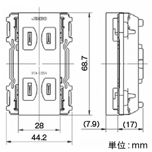 神保電器 ダブルコンセント 15A 125V ライトベージュ ダブルコンセント 15A 125V ライトベージュ JEC-BN-55K-L 画像2