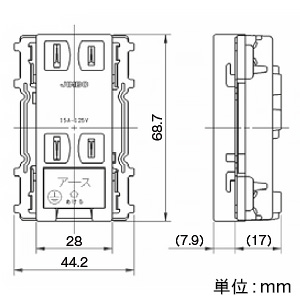 神保電器 【受注生産品】アースターミナル付埋込ダブルコンセント 15A 125V チョコ 【受注生産品】アースターミナル付埋込ダブルコンセント 15A 125V チョコ JEC-BN-55EK-C 画像2