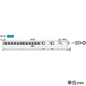 TERADA(寺田電機製作所) 【受注生産品】100Vコンセントバー コンパクトタイプ 30A 20Aサーキットプロテクタ×2付 接地2P15A125V抜止×12口 コード長3m 【受注生産品】100Vコンセントバー コンパクトタイプ 30A 20Aサーキットプロテクタ×2付 接地2P15A125V抜止×12口 コード長3m R6181-3M 画像2