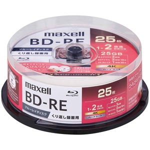 マクセル 録画用ブルーレイディスク BD-RE ひろびろワイドレーベルディスク くり返し録画用 25GB(1層) 1〜2倍速記録対応 スピンドルケース 25枚入 BEV25WPG.25SP