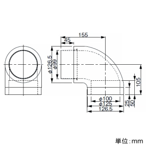 パナソニック 薄形給排気グリル用断熱エルボ パイプ径φ100mm 薄形給排気グリル用断熱エルボ パイプ径φ100mm VB-KG110M 画像2