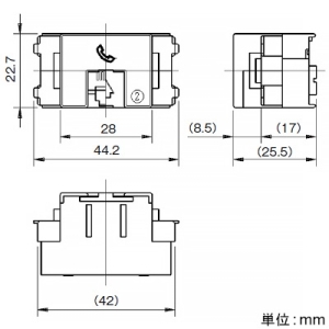 神保電器 電話用埋込モジュラジャック 薄形 6極4心用 コンデンサ付 チョコ 電話用埋込モジュラジャック 薄形 6極4心用 コンデンサ付 チョコ JEC-BN-WUK4C-C 画像2