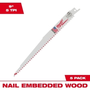 ミルウォーキー milwaukee NAIL WOOD 釘入り木材用レシプロソーブレード 5TPI 229mm (5本パック) 48-00-5036