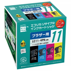 ELECOM リサイクルインクカートリッジ 《エコリカ》 brother用 LC11-4PK互換 4色パック ECI-BR114P/BOX