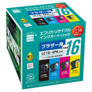 ELECOM リサイクルインクカートリッジ 《エコリカ》 brother用 LC16-4PK互換 4色パック ECI-BR164P/BOX