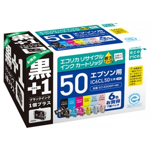 ELECOM リサイクルインクカートリッジ 《エコリカ》 EPSON用 IC6CL50+ICBK50互換 6色パック+黒 ECI-E506P+BK