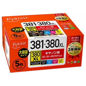 ELECOM 汎用インクカートリッジ 《プレジール》 Canon用 BCI-381+380/5MP互換 5色パック PLE-C381-5P