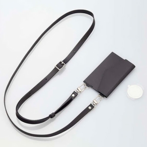 スマホショルダーストラップ カードケース付 レザー ブラック P-STSDCDPLBK