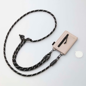 スマホショルダーストラップ カードケース付 丸紐6mm ベージュ P-STSDCDR06BE