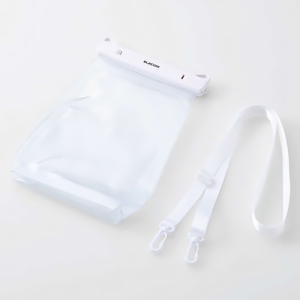 スマートフォン用防水ケース IPX8 ショルダーストラップ付属 マチ付タイプ ホワイト P-WPSG05WH